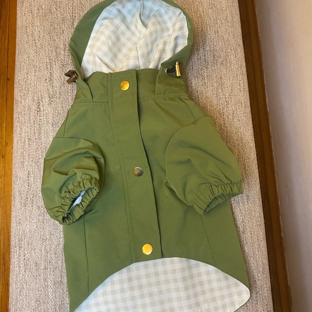 Dog Raincoat Sage Green Checks Rain Water Resistant
